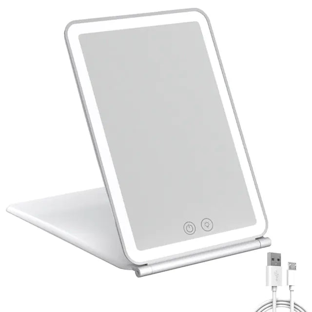 Foldable LED Makeup Mirror – Touch Screen, 3 Colour Light Modes & Rechargeable Battery