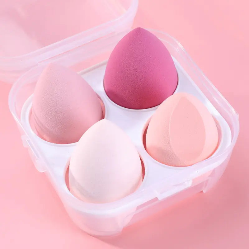 4 Piece Bevel-Cut Makeup Sponge Set – Dry & Wet Use with Fun Stickers