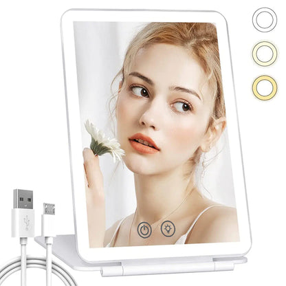 Foldable LED Makeup Mirror – Touch Screen, 3 Colour Light Modes & Rechargeable Battery