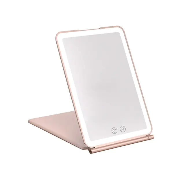 Foldable LED Makeup Mirror – Touch Screen, 3 Colour Light Modes & Rechargeable Battery