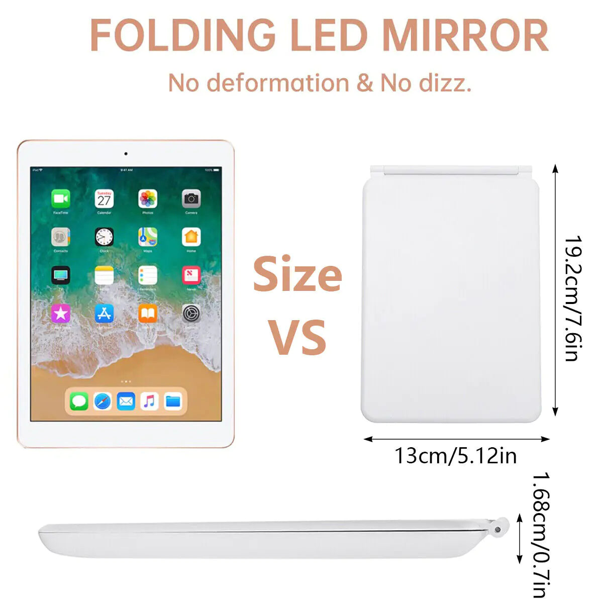 Foldable LED Makeup Mirror – Touch Screen, 3 Colour Light Modes & Rechargeable Battery