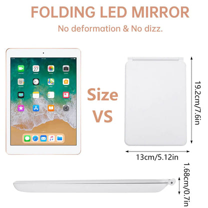 Foldable LED Makeup Mirror – Touch Screen, 3 Colour Light Modes & Rechargeable Battery