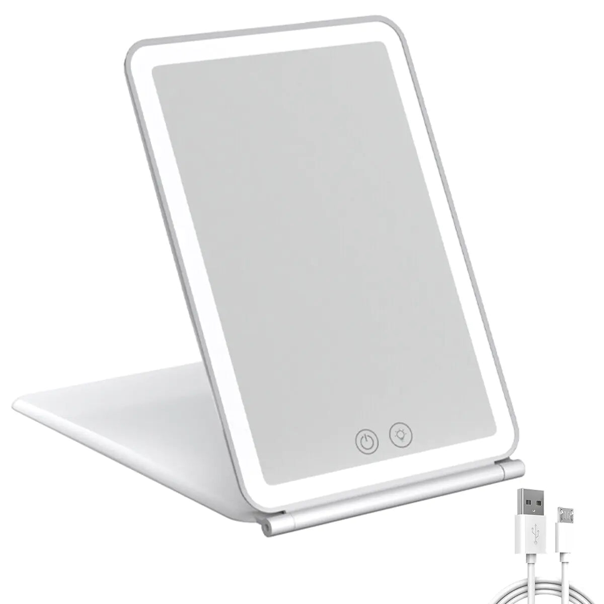 Foldable LED Makeup Mirror – Touch Screen, 3 Colour Light Modes & Rechargeable Battery