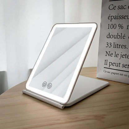 Foldable LED Makeup Mirror – Touch Screen, 3 Colour Light Modes & Rechargeable Battery